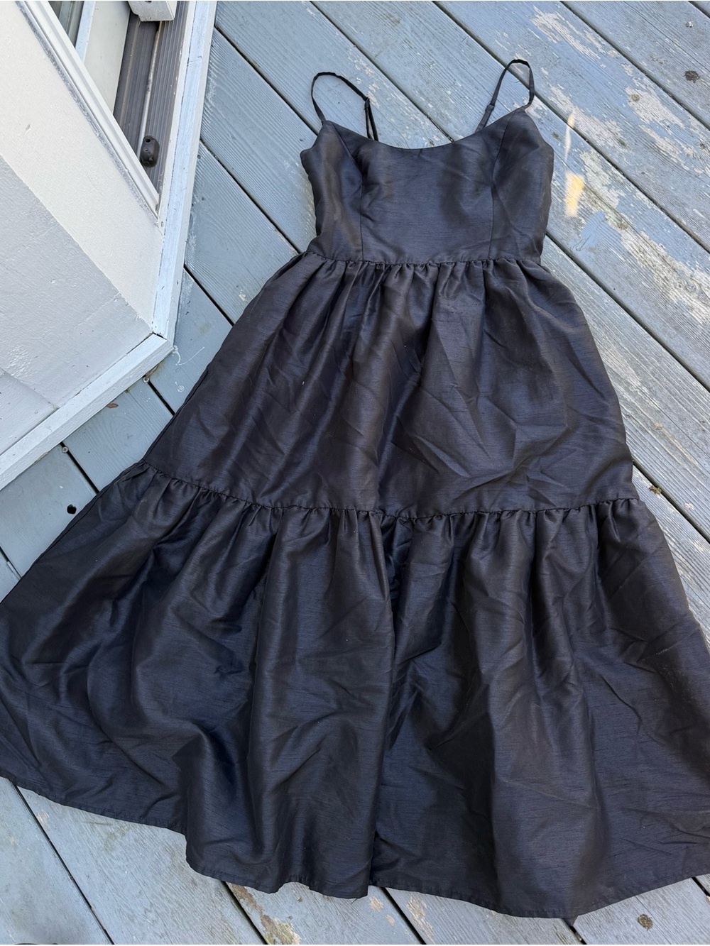 Anthropologie HUTCH Tommy Taffeta Black Midi Tiered Spaghetti-Strap Dress Medium